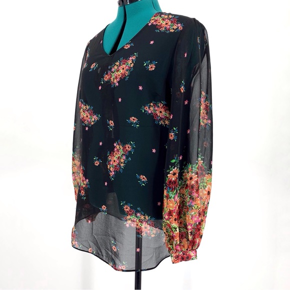 Cabi Blooming Blouse #3594, Floral Print Sheer Long Sleeve V-Neck Top, Medium - Picture 7 of 16